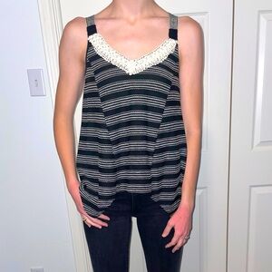 Sleeveless Striped Black and Cream Blouse